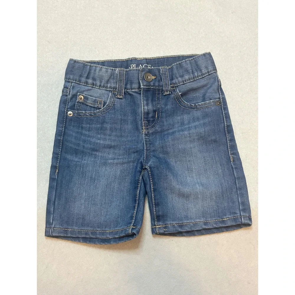 The Childrens Place Boys Blue Denim Shorts Size 5 Medium Wash Adjustable Waist